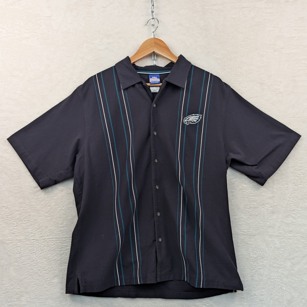 VTG Reebok Philadelphia Eagles Shirt Men's L Black Button Down Bowling NFL Y2K